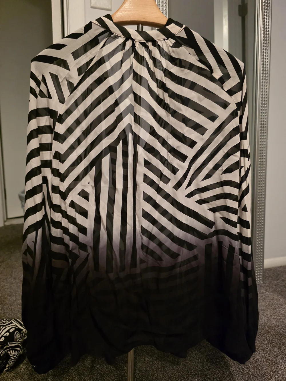 Striped V-Neck Long-Sleeve Blouse in Black and White - Picture 3 of 3